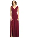 DESSY COLLECTION SLEEVELESS DRAPED CHIFFON MAXI DRESS WITH FRONT SLIT