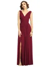 Dessy Collection Sleeveless Draped Chiffon Maxi Dress With Front Slit In White