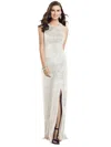 Dessy Collection Sleeveless Scoop Neck Metallic Trumpet Gown In White