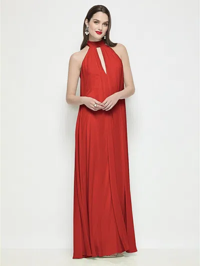 Dessy Collection Slip-on Shirred Chiffon Trapeze Halter Dress