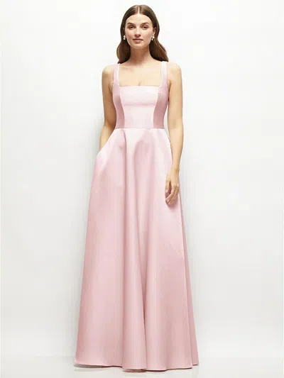 Dessy Collection Square-neck Satin Maxi Dress With Full Skirt In Pink