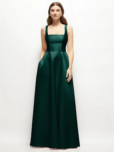 DESSY COLLECTION SQUARE-NECK SATIN MAXI DRESS WITH FULL SKIRT