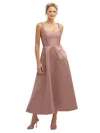 Dessy Collection Square Neck Sateen Midi Gown