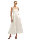Dessy Collection Square Neck Satin Midi Dress With Full Skirt & Pockets