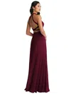 Dessy Collection Stand Collar Halter Maxi Dress With Criss Cross Open-back