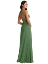 Dessy Collection Stand Collar Halter Maxi Dress With Criss Cross Open-back