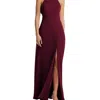 Dessy Collection Stand Collar Halter Maxi Dress With Criss Cross Open-back In Red