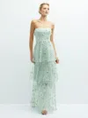 DESSY COLLECTION STRAPLESS 3D FLORAL EMBROIDERED DRESS WITH TIERED MAXI SKIRT