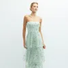 DESSY COLLECTION STRAPLESS 3D FLORAL EMBROIDERED DRESS WITH TIERED MAXI SKIRT