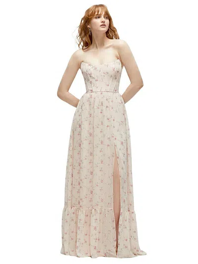 Dessy Collection Strapless Cat-eye Corset Maxi Dress With Ruffle Hem A-line Skirt