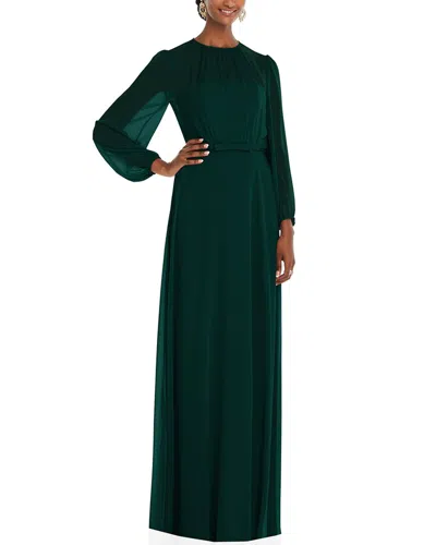Dessy Collection Strapless Chiffon Maxi Dress With Puff Sleeve Blouson Overlay