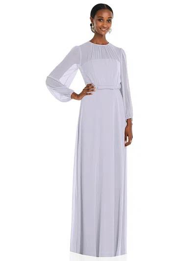 Dessy Collection Strapless Chiffon Maxi Dress With Puff Sleeve Blouson Overlay In White
