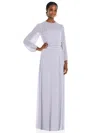 DESSY COLLECTION STRAPLESS CHIFFON MAXI DRESS WITH PUFF SLEEVE BLOUSON OVERLAY