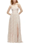 Dessy Collection Strapless Corset Chiffon Gown In Coquette Floral Print