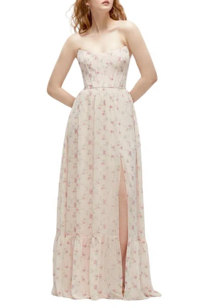 Dessy Collection Strapless Corset Chiffon Gown In Coquette Floral Print