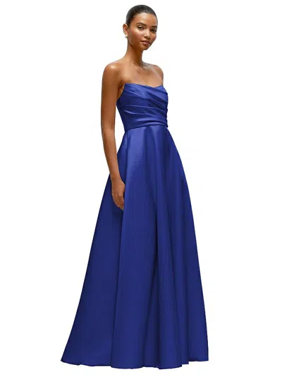 Dessy Collection Strapless Draped Cat-eye Satin Maxi Dress With Full Skirt