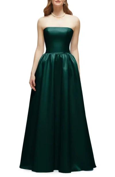 Dessy Collection Strapless Drop Waist Satin Twill Gown In Green