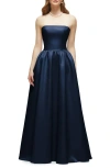 Dessy Collection Strapless Drop Waist Satin Twill Gown In Blue
