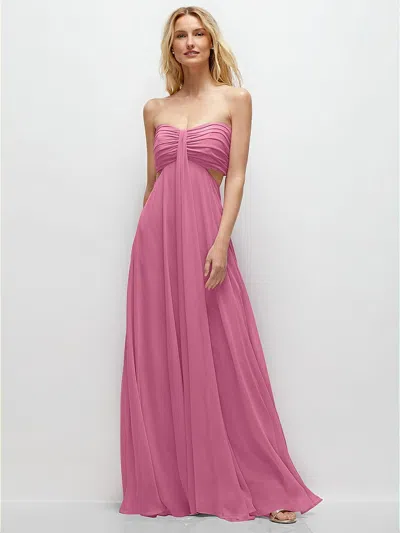 Dessy Collection Strapless Empire Waist Cutout Maxi Dress With Covered Button Detail