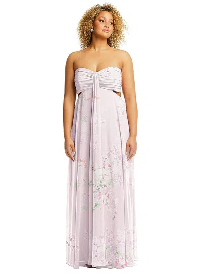 DESSY COLLECTION STRAPLESS EMPIRE WAIST CUTOUT MAXI DRESS WITH COVERED BUTTON DETAIL