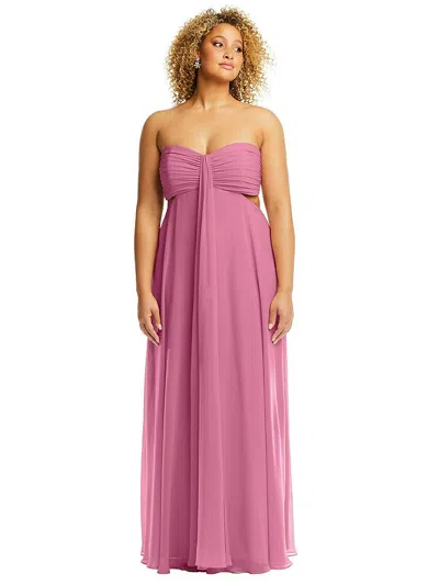 DESSY COLLECTION STRAPLESS EMPIRE WAIST CUTOUT MAXI DRESS WITH COVERED BUTTON DETAIL