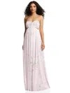 DESSY COLLECTION STRAPLESS EMPIRE WAIST CUTOUT MAXI DRESS WITH COVERED BUTTON DETAIL