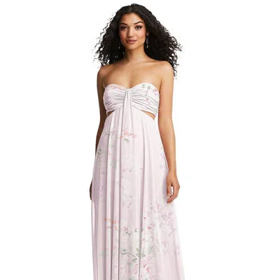 Dessy Collection Strapless Empire Waist Cutout Maxi Dress With Covered Button Detail In Pink