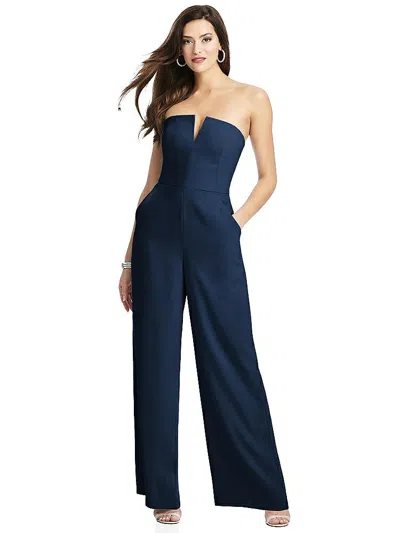Dessy Collection Strapless Notch Crepe Jumpsuit With Pockets