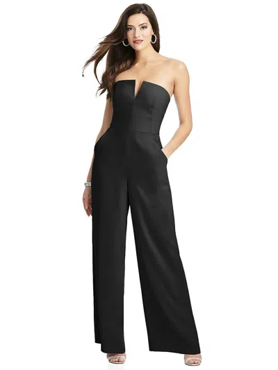 DESSY COLLECTION STRAPLESS NOTCH CREPE JUMPSUIT WITH POCKETS