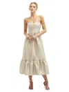 Dessy Collection Corset Ruffle Hem Strapless Satin Midi Dress In White