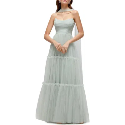 Dessy Collection Strapless Tiered Tulle Gown In Willow