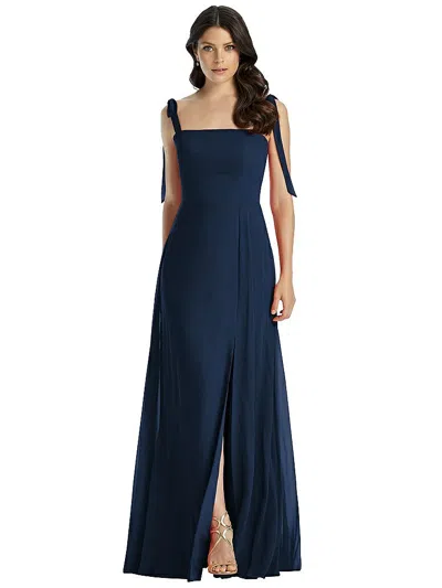 DESSY COLLECTION TIE-SHOULDER CHIFFON MAXI DRESS WITH FRONT SLIT