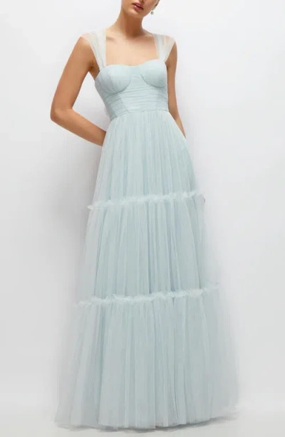 Dessy Collection Tiered Tulle Evening Dress In Mist