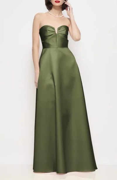 Dessy Collection Veronica Strapless Satin Gown In Green