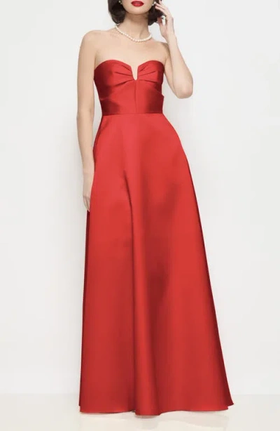 Dessy Collection Veronica Strapless Satin Gown In Red