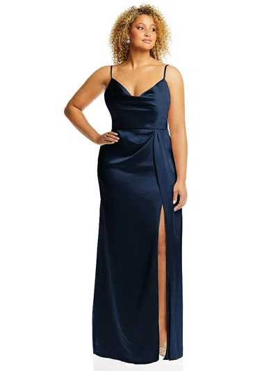 Dessy Collection Cowl-neck Draped Wrap Maxi Dress With Front Slit In