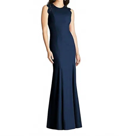 Dessy Crepe/marquis Sleeveless Lace Shoulder Dress In Midnight In Multi