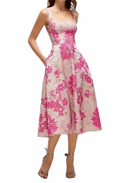 Dessy Hibiscus Floral Jacquard Midi Dress In Pink Multi