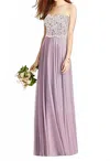Dessy Lace Bodice Full-length Strapless Dress In Suede Rose In Multi