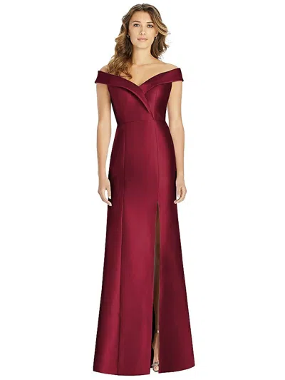 Alfred Sung Off-the-shoulder Cuff Trumpet Gown With Front Slit In