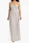 Dessy Strapless Draped Bodice Maxi Dress With Front Slits In Oyster In White