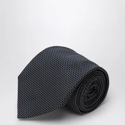 Destin Blue Polka Dot Silk Tie In Black