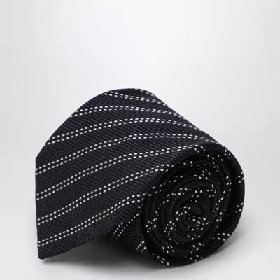 Destin Striped-pattern Silk Tie In Blue