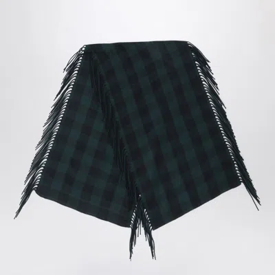 Destin British Green Check Wool And Cashmere Shawl In Blue