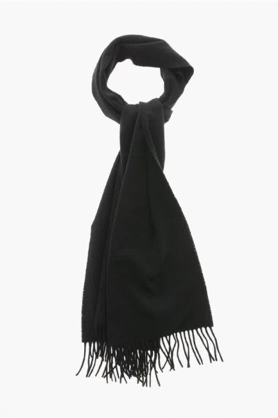 Destin Cashmere Biver Scarf With Fringes In Black