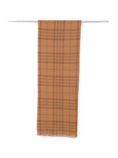 Destin Check Frayed-edge Scarf In Brown