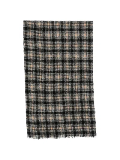 Destin Check-pattern Frayed Scarf In Black
