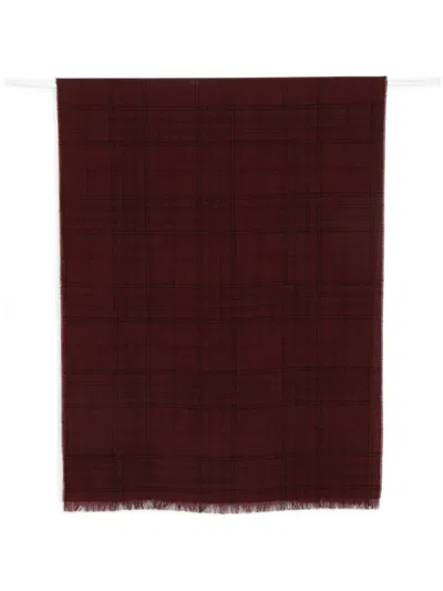 Destin Check-pattern Frayed-edge Scarf In Red
