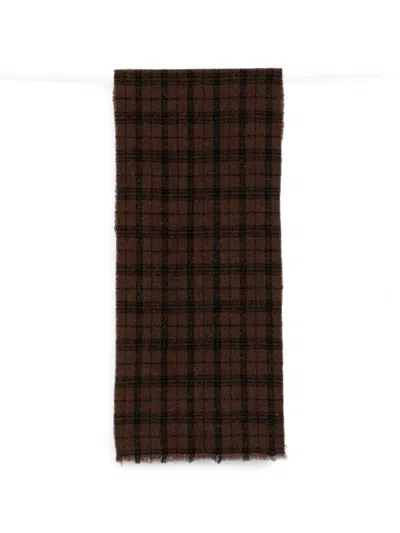 Destin Check-pattern Fringed Scarf In Brown