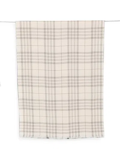 Destin Check-pattern Fringed Scarf In Neutral